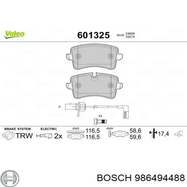 Задні гальмівні колодки 986494488 Bosch