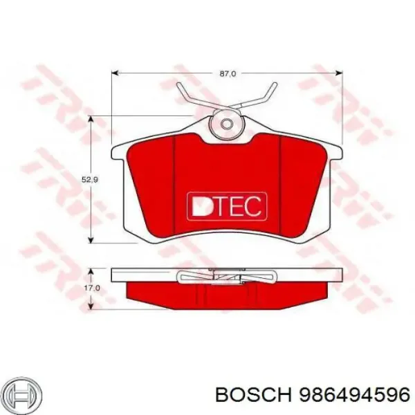 Задні гальмівні колодки 986494596 Bosch