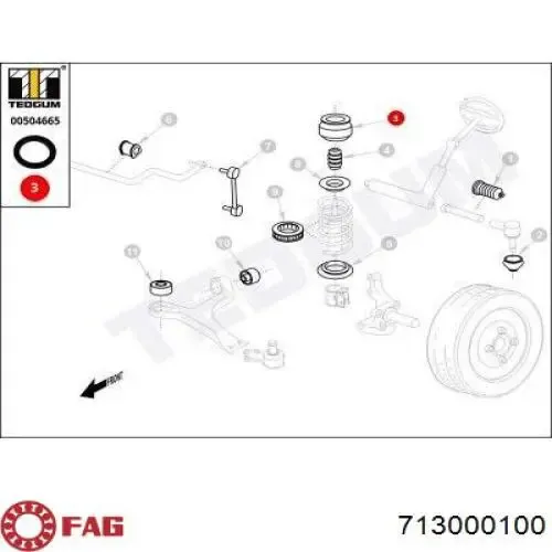 Підшипник опорний амортизатора, переднього 713000100 FAG