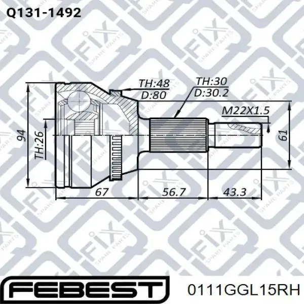 ШРУС внутрішній правий T434100E040 Market (OEM)