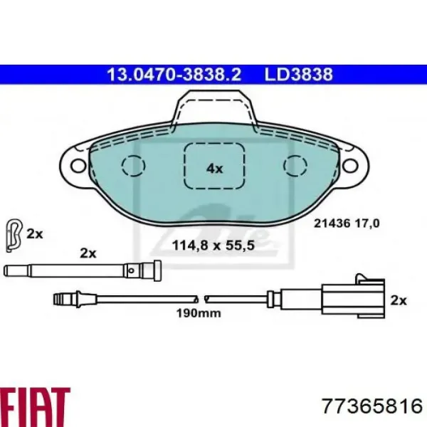 Передні тормозні колодки 77365816 Fiat/Alfa/Lancia