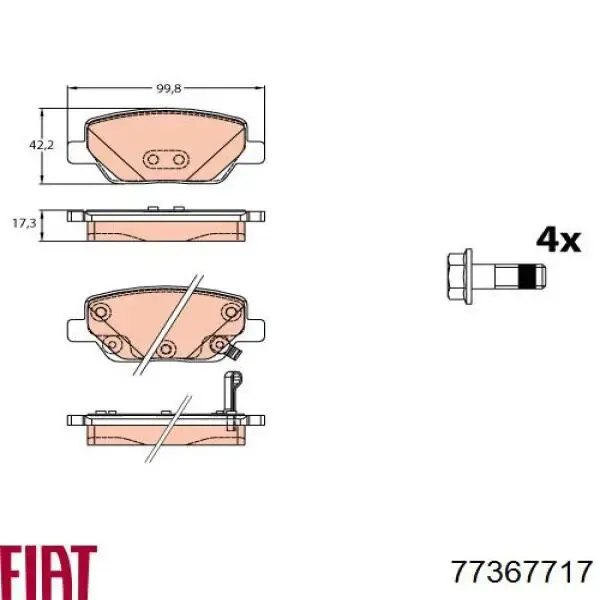 Задні гальмівні колодки 77367717 Fiat/Alfa/Lancia