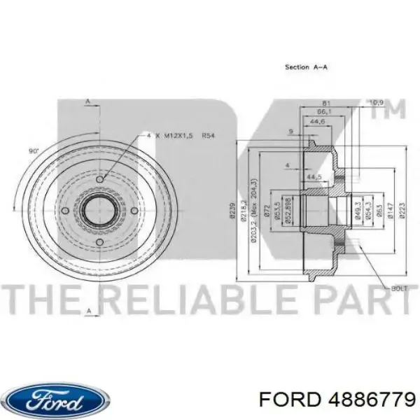 Барабан гальмівний задній Ford 4886779