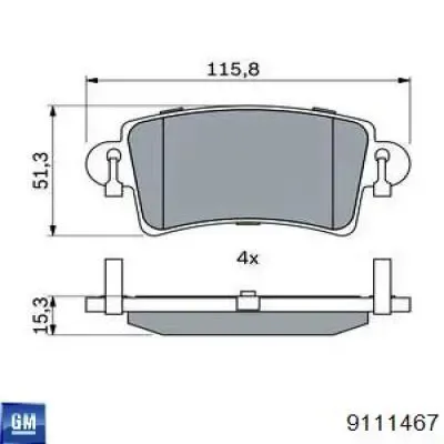 Задні гальмівні колодки 9111467 General Motors