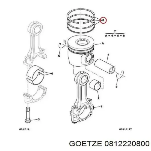 Кільця поршневі на 1 циліндр, 2-й ремонт (+0,65) 0812220800 Goetze