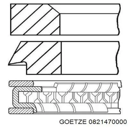 Кільця поршневі на 1 циліндр, STD. 0821470000 Goetze