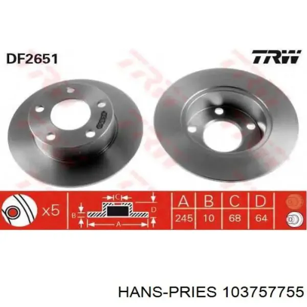 Гальмівні диски 103757755 Hans Pries (Topran)