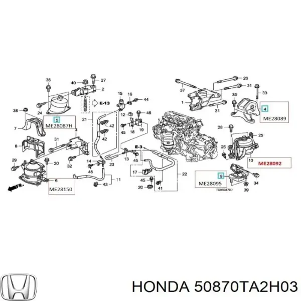 Подушка (опора) двигуна, ліва 50870TA2H03 Honda