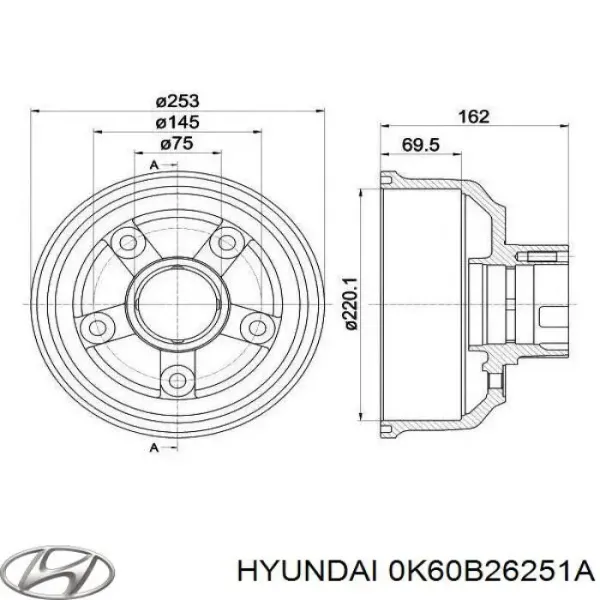 Барабан гальмівний задній 0K60B26251A Hyundai/Kia