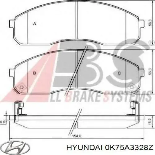 Передні тормозні колодки 0K75A3328Z Hyundai/Kia
