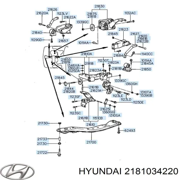 Подушка (опора) двигуна, ліва 2181034220 Hyundai/Kia