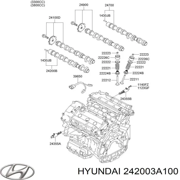 Розподільний вал двигуна випускний лівий 242003A100 Hyundai/Kia