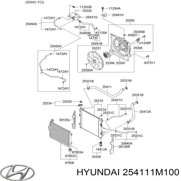 Шланг/патрубок радіатора охолодження, верхній 254111M100 Hyundai/Kia