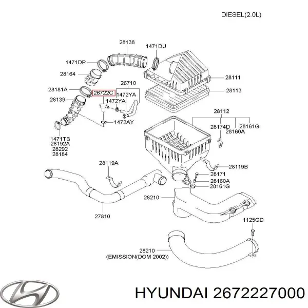 Клапан вентиляції картерних газів 2672227000 Hyundai/Kia