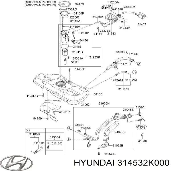 Фільтр бака паливних парів 314532K000 Hyundai/Kia