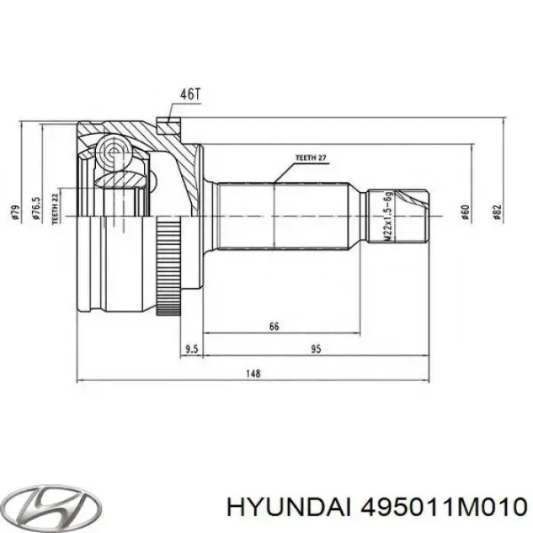 Ліва піввісь 495011M010 Hyundai/Kia