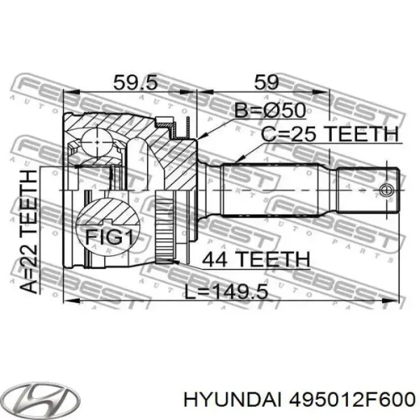 Ліва піввісь 495012F600 Hyundai/Kia