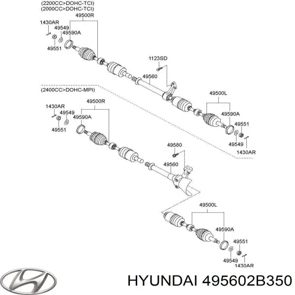 Вал приводу проміжний 495602B350SJ Hyundai/Kia