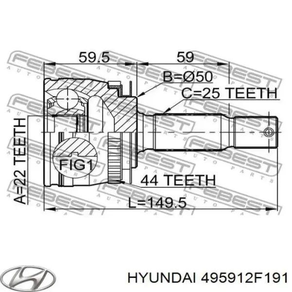 ШРУС зовнішній передній 495912F191 Hyundai/Kia