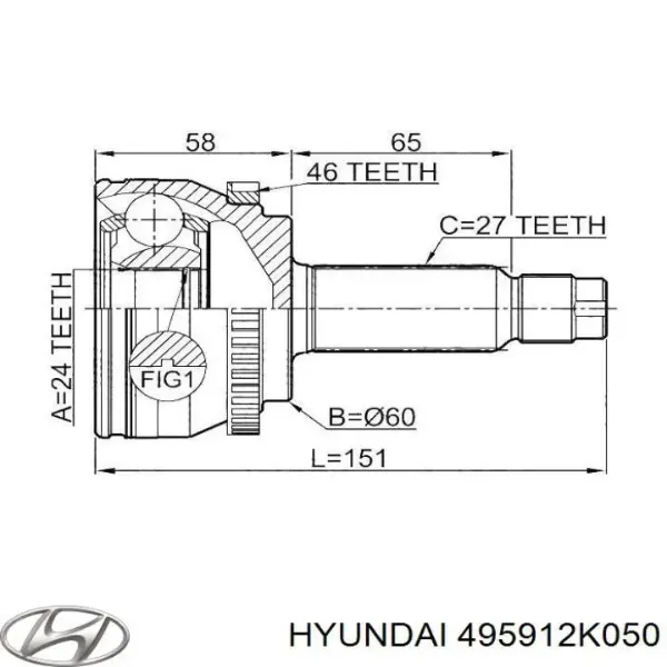 ШРКШ зовнішній передній, лівий 495912K050 Hyundai/Kia
