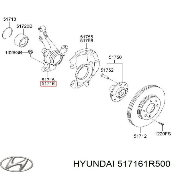 Цапфа - поворотний кулак передній, правий 517161R500 Hyundai/Kia