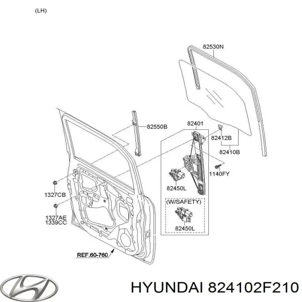 Скло передніх дверей, лівою 824102F211 Hyundai/Kia