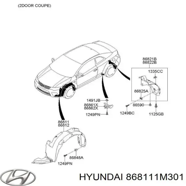 Підкрилок передній лівий 868111M301 Hyundai/Kia