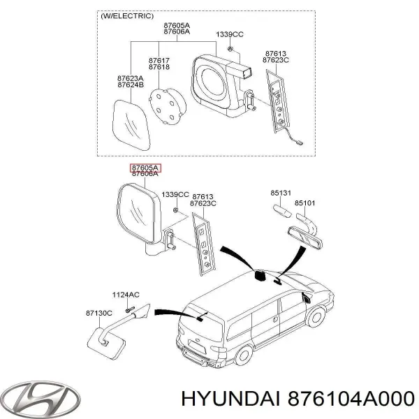 Ліве бокове дзеркало 876104A000 Hyundai/Kia