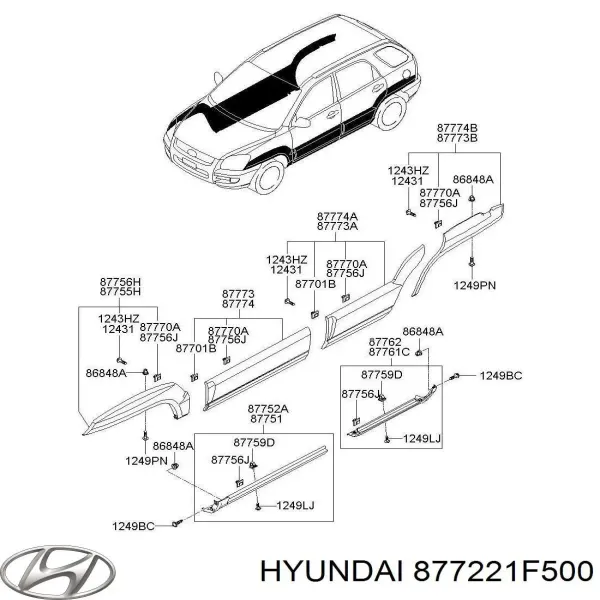 Молдинг передньої правої двері 877221F500 Hyundai/Kia
