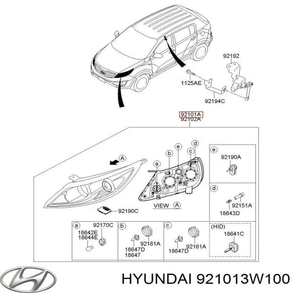Фара ліва 921013W100 Hyundai/Kia