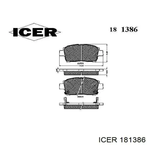 Передні тормозні колодки 181386 Icer