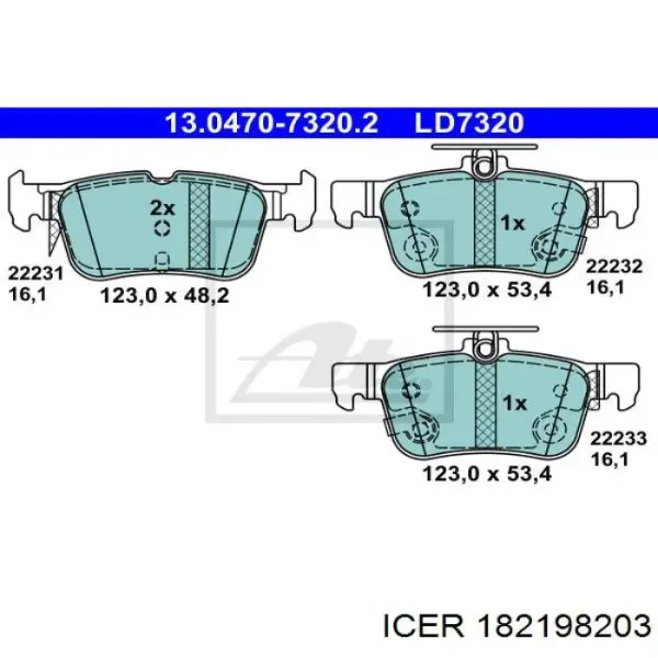 Задні гальмівні колодки 182198203 Icer