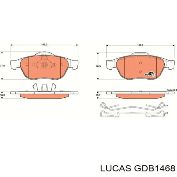 Передні тормозні колодки GDB1468 Lucas
