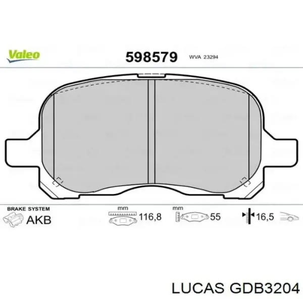 Передні тормозні колодки GDB3204 Lucas