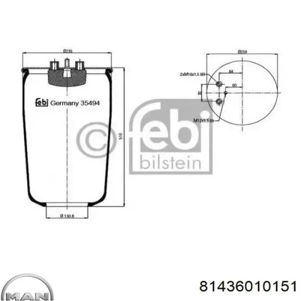Пневмоподушка/Пневморессора моста 81436010151 MAN