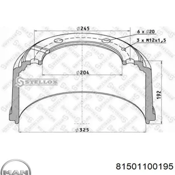 Барабан гальмівний задній 81501100195 MAN