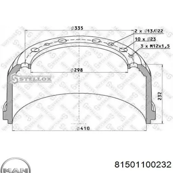 Барабан гальмівний передній 81501100232 MAN