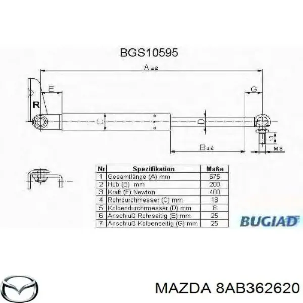 Амортизатор багажника S8AB362620 Sensen