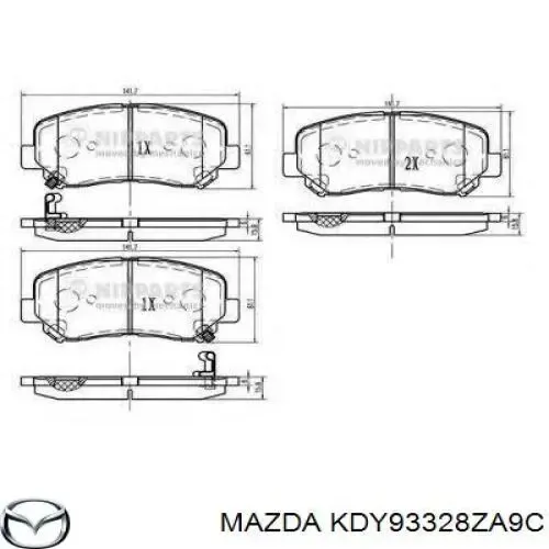 Передні тормозні колодки KDY93328ZA9C Mazda