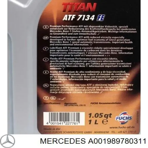 Масло трансмісії A001989780311 Mercedes
