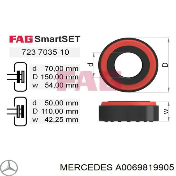 Підшипник ступиці A0069819905 Mercedes