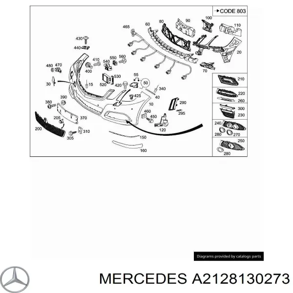 Обід (окантовка) фари противотуманної, правої A2128130273 Mercedes