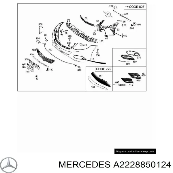 Решітка переднього бампера, центральна A2228850124 Mercedes