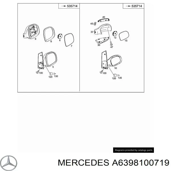 Дзеркальний елемент дзеркала заднього виду, правого A6398100719 Mercedes