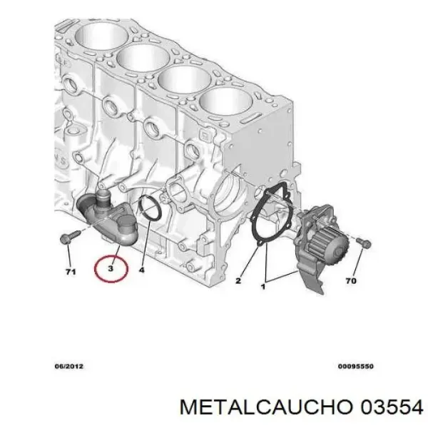 Фланець системи охолодження (трійник) 3554 Metalcaucho