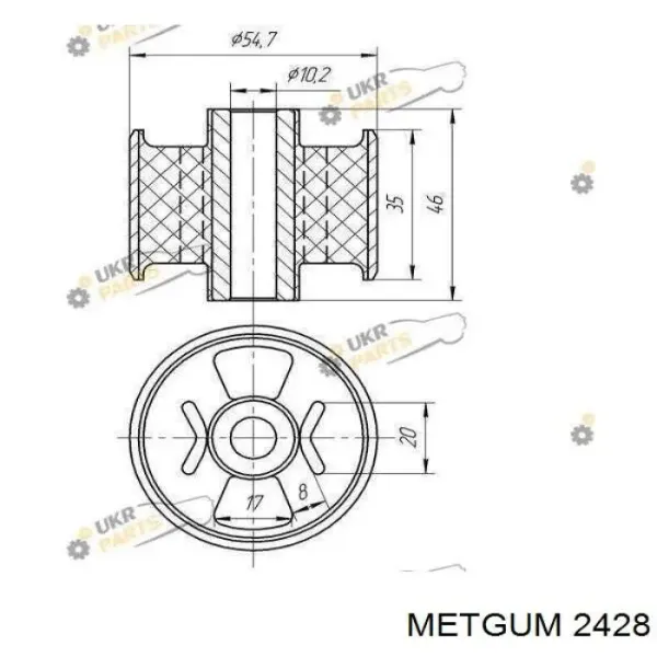 Подушка (опора) двигуна, задня (сайлентблок) 2428 Metgum