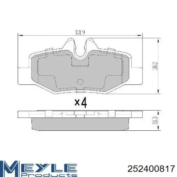 Задні гальмівні колодки 252400817 Meyle