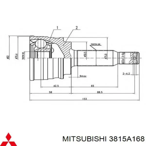 Піввісь права 3815A168 Mitsubishi