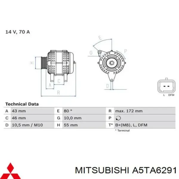 Генератор A5TA6291 Mitsubishi