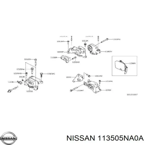 Подушка (опора) двигуна, права верхня 113505NA0A Nissan/Infiniti
